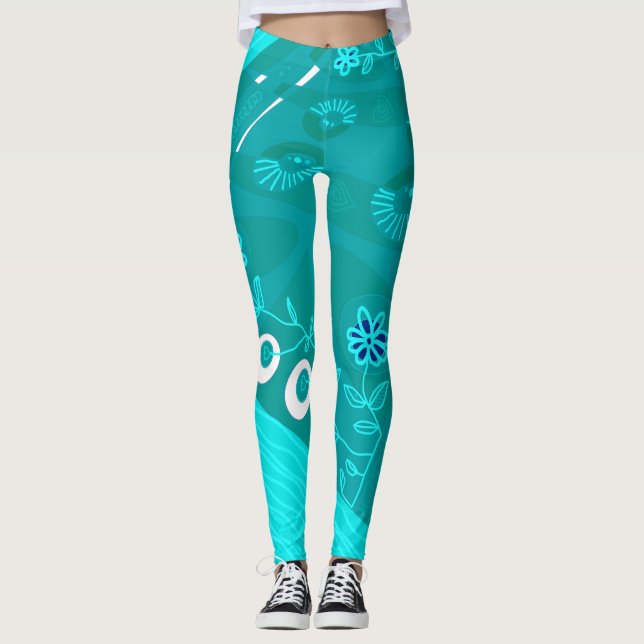 Legging Teal 1 de Ilustração Chintz Bohemian (Frente)