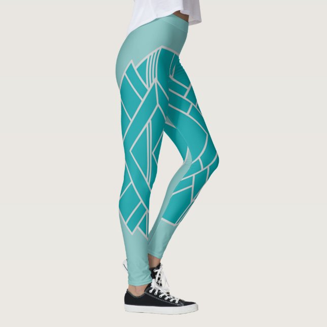 Legging Teal Art Deco Quilt Inspirado (Direita)