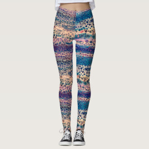 Legging Teal Azul Lilac White Acrylic Abstrato Fluid Art