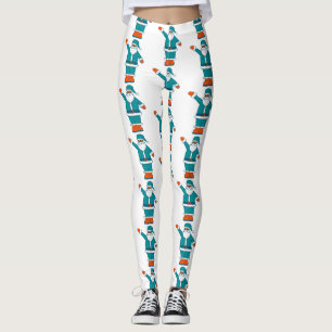 Legging teal blue orange christmas black santa claus