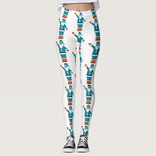 Legging teal blue orange christmas black santa claus (Frente)