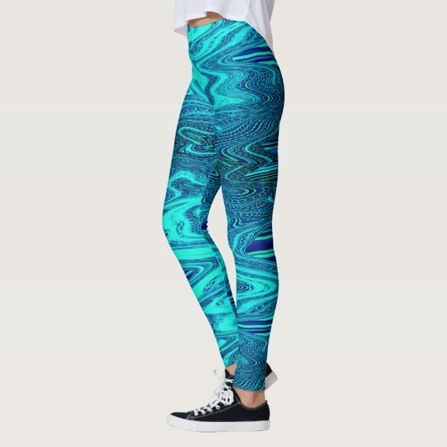 Legging Teal Blue Waves Abstrato Modern Art Cute (Esquerda)