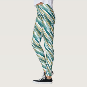 Legging Teal Dourado Faux Glitter Modern Abstrato