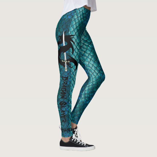 Legging Teal Dragon Scales Slayer Sword Add Name Cute (Direita)