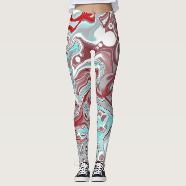 Legging Teal e Borgonha - Arte Digital Fluida Marble (Frente)