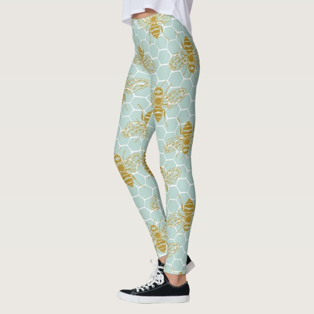 Legging Teal Honeycomb Ouro Bees (Esquerda)