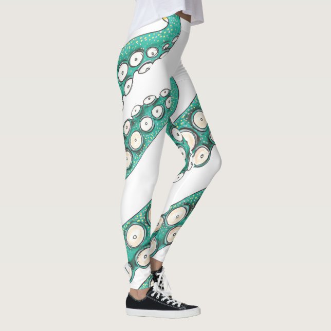 Legging Teal Kraken Octopus Tentacle Ink Art (Direita)