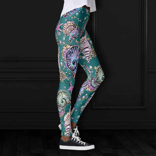 Legging Teal Luxe submarino | Pás Douradas do Pastel Verde (Criador carregado)