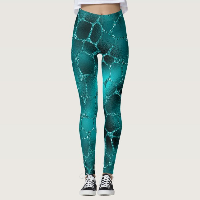Legging Teal Ombre Glam Glitter Girafa Patterno (Frente)