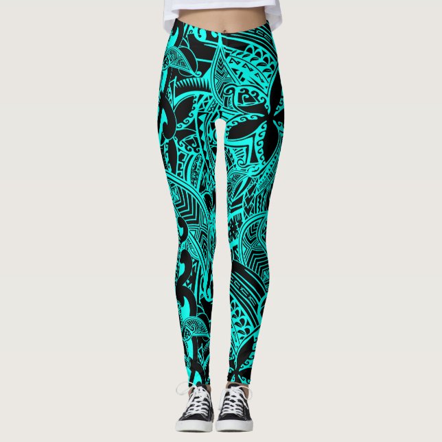 Legging Teal Polinésio - Designs do Teal Havaiano (Frente)