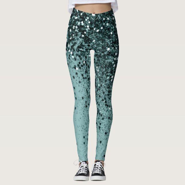 Legging Teal Sereia Ocean Glitter #4 (Faux Glitter) #art (Frente)