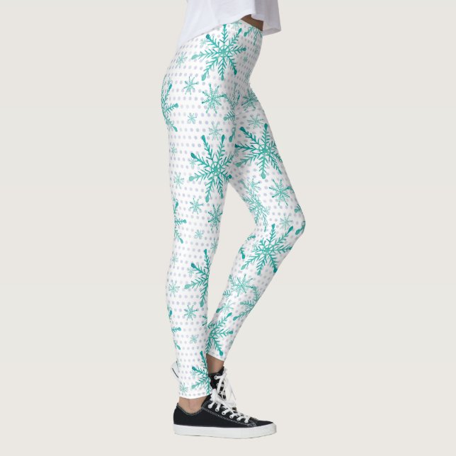 Legging Teal Snowflakes sobre os pontos prateados (Direita)