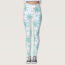 Legging Teal Snowflakes sobre os pontos prateados