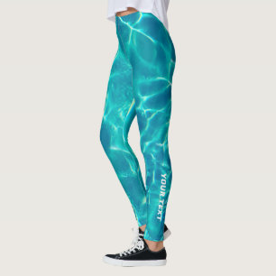 Legging Teal Water, Personalize White Text ou Name