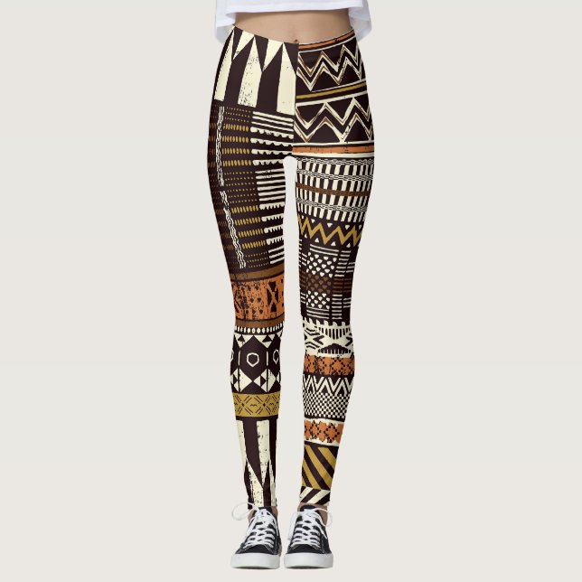 Legging Tecido africano tribal, colheita abstrato. (Frente)