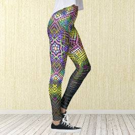 Legging Tecido Amarelo de Mandala, rosa e verde