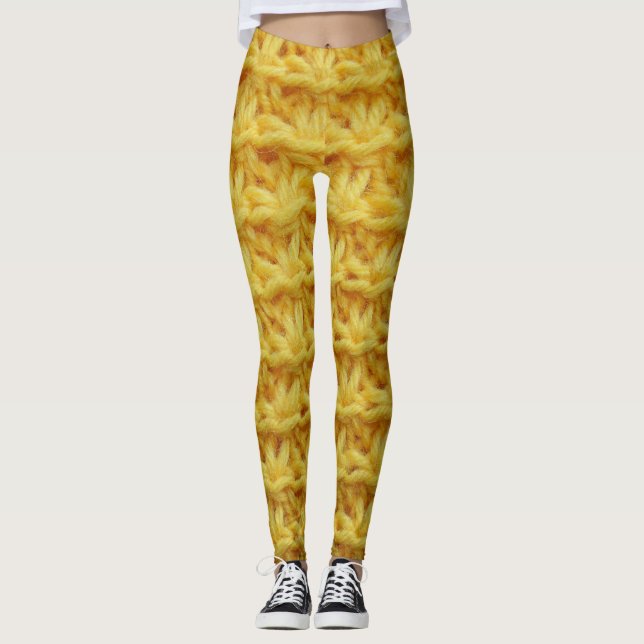 Legging Tecido de malha amarela: textura listrada. (Frente)