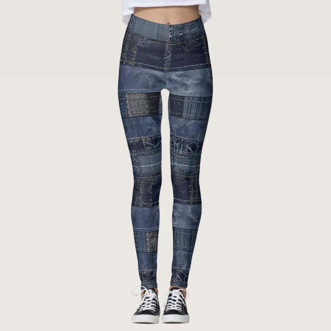 Legging Tecido de Remendo de Ganga Indigo Rústico (Frente)