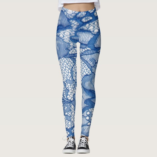 Legging Tecido de rendas azuis, design de tula africana. (Frente)