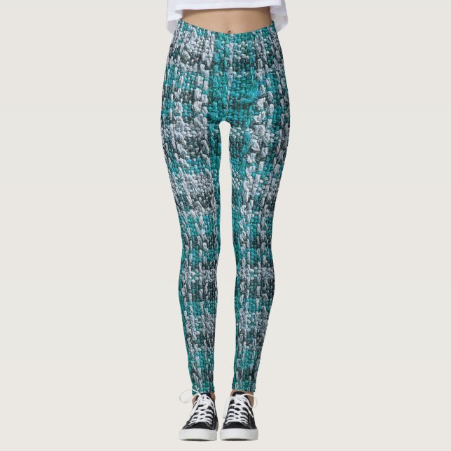 Legging Tecido de tartan turquesa, fundo texturizado. (Frente)