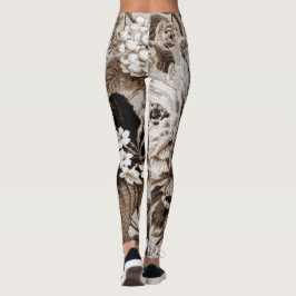 Legging Tecido floral No.1 de Toile do vintage de Brown do