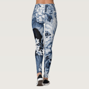 Legging Tecido floral No.1 de Toile do vintage do azul de