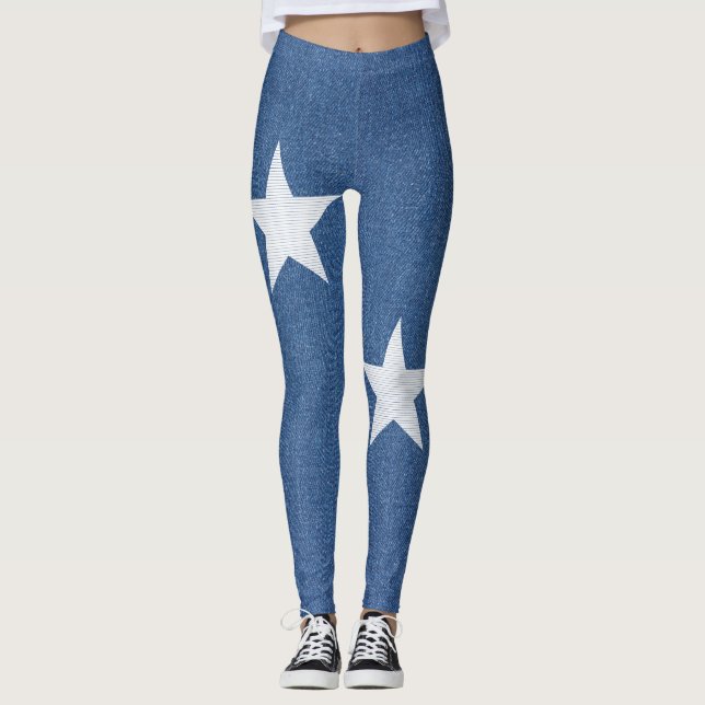 Legging Tecido têxtil original azul moda jeans & estrela (Frente)