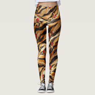 Legging Tecido Tigre Rosa Cristal Vermelho