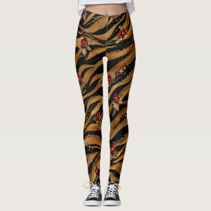Legging Tecido Tigre Rosa Cristal Vermelho