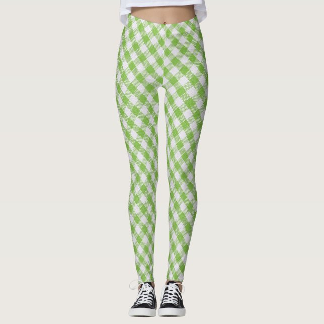 Legging Tecido verde com verificação: textura fechada. (Frente)