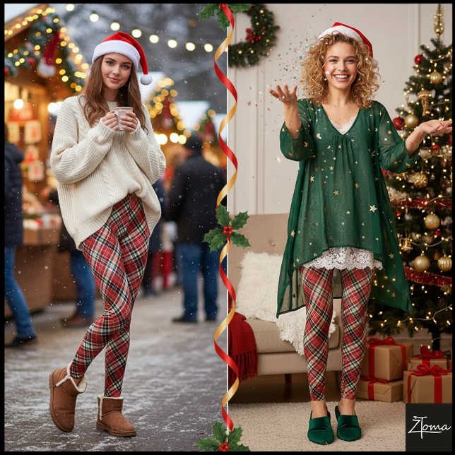 Legging Tecido Xadrez Diagonal Vermelho Preto Verde (Criador carregado)