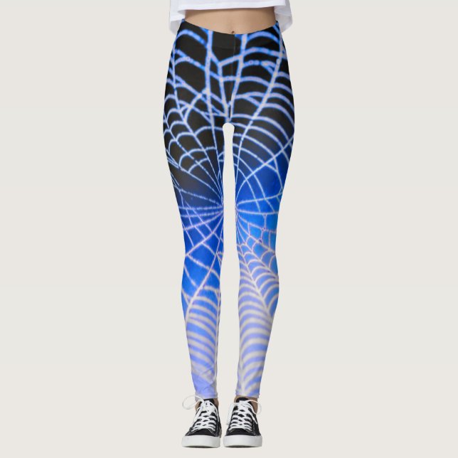 Legging Teia de Aranha Assustadora Azul Preta (Frente)