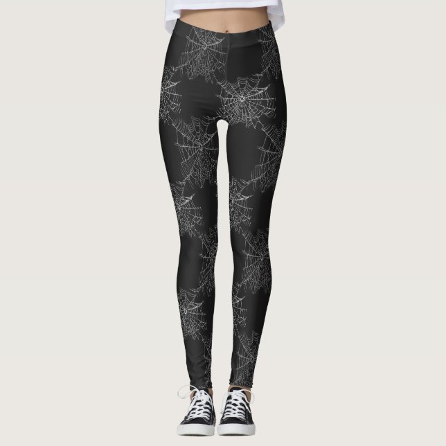 Legging Teias-Aranhas Spooky em Fundo Negro (Frente)