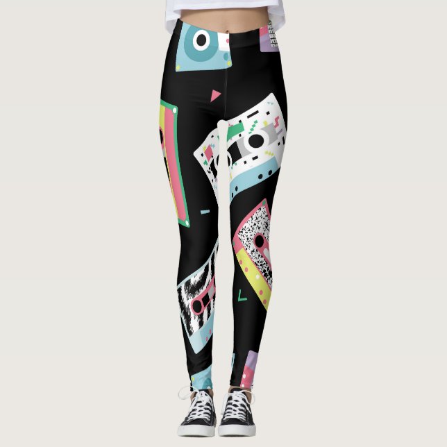 Legging Telas de áudio retrorativas, padrão de estilo 80s. (Frente)