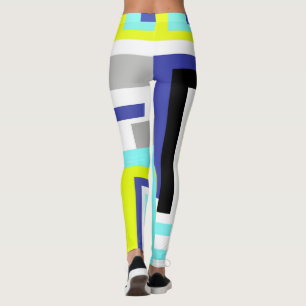 Legging Tema de Pastel Azul Amarelo-Abstrato Funky Art