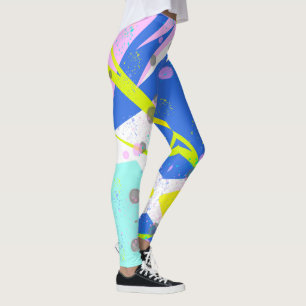Legging Tema de Pastel Azul Amarelo Abstrato Funky Art