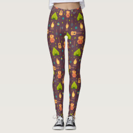 Legging Tendas e Guitarras de padrão de acampamento russo