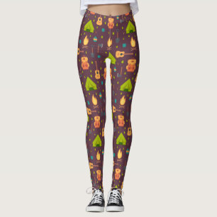 Legging Tendas e Guitarras de padrão de acampamento russo