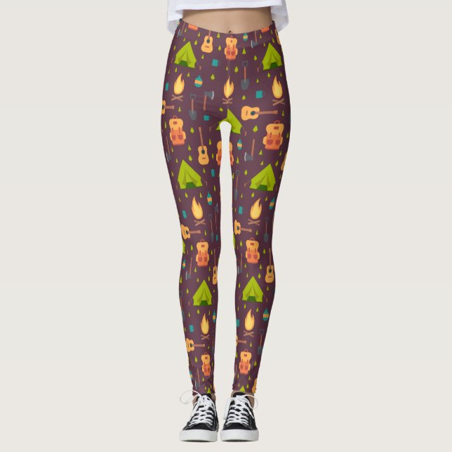 Legging Tendas e Guitarras de padrão de acampamento russo (Frente)
