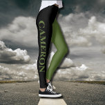 Legging Tendência 2 cores | Nome | Preto e verde-oliva<br><div class="desc">Tendência 2 cores | Nome Personalizado | Leguminosas brancas e pretas</div>