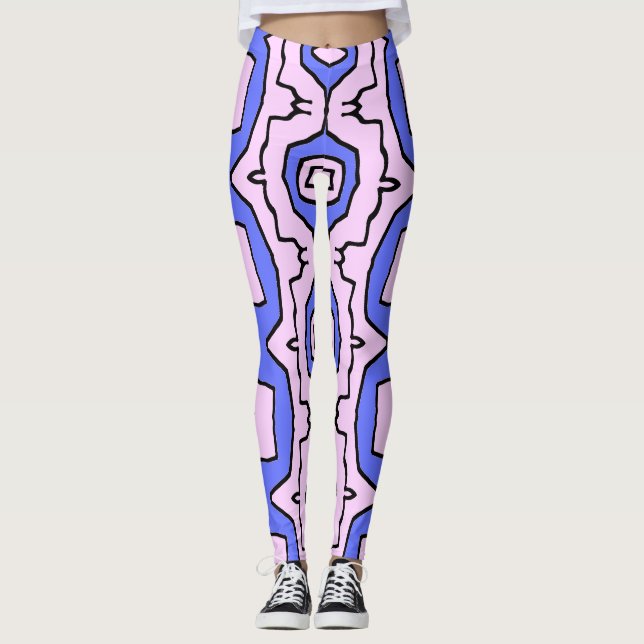 Legging Tendência branca rosa e azul "Ratti_Creative_Arts" (Frente)