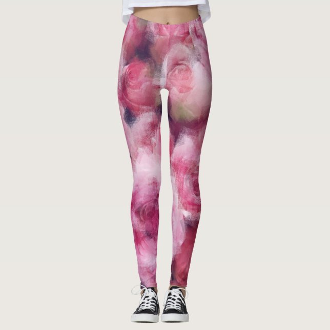 Legging Tendência Chic Floral das Rosas vermelhas Rosa Ele (Frente)