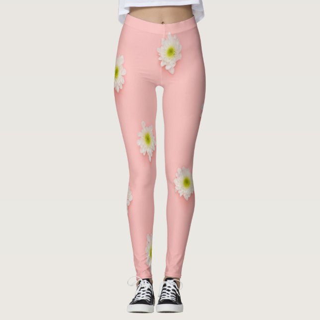 Legging Tendência das Flores Brancas (Frente)