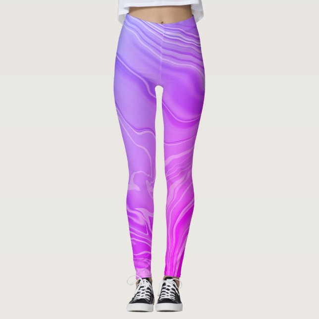 Legging Tendência de mármore roxo, rosa-chic, moderno (Frente)
