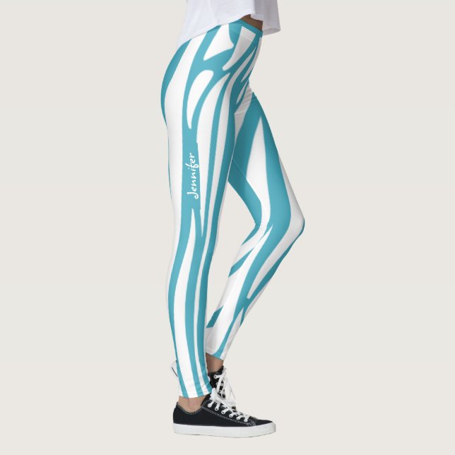 Legging Tendência do Padrão de Zebra Striped Turquoise Mon (Direita)