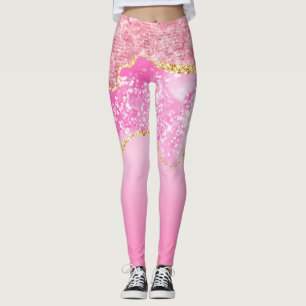 Legging Tendência Dourada de Lama de Glitter Rosa 