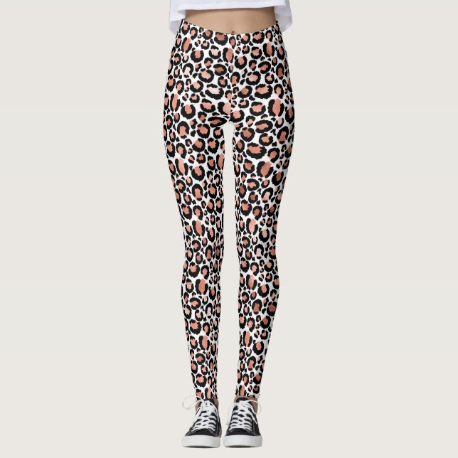Legging Tendência Dourada de Rosa de Impressão do Leopard (Frente)