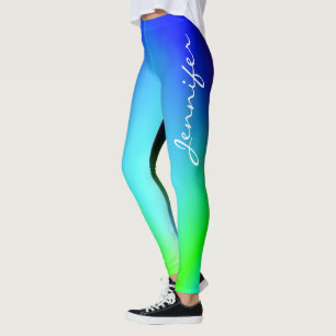 Legging Tendência Legal Azul Verde Gradiente Ombre Nome Ti