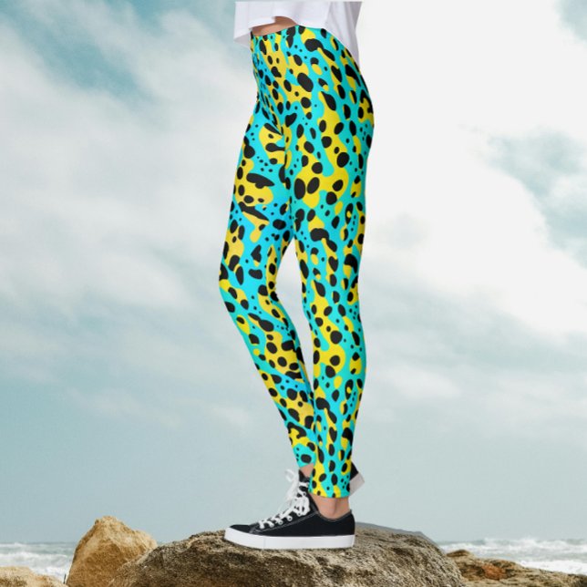 Legging Tendy Abstrato Turquoise Yellow Leopard Padrão (Criador carregado)