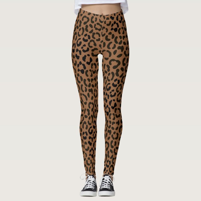 Legging Tendy Black no padrão de impressão do Leopard em T (Frente)